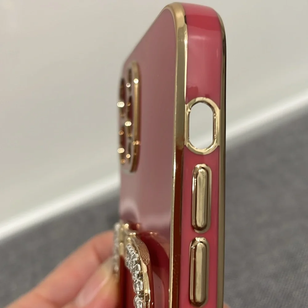 Apple iPhone 12/ 12 pro red cover crystal stud handle new in bag gold trim NWT